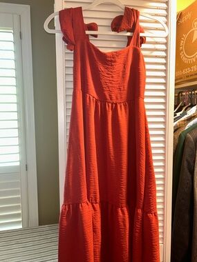 Tie-Shoulder Red/Orange Maxi Dress